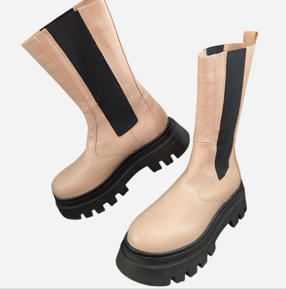 ALOHAS Tan and Black Combat Boots